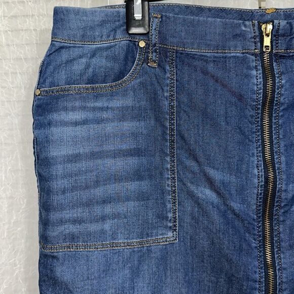 Chicos 2.5/M-L Blue Lightweight Denim Cotton/Lyocell Zip Front Fringe Hem Skirt - Picture 3 of 16